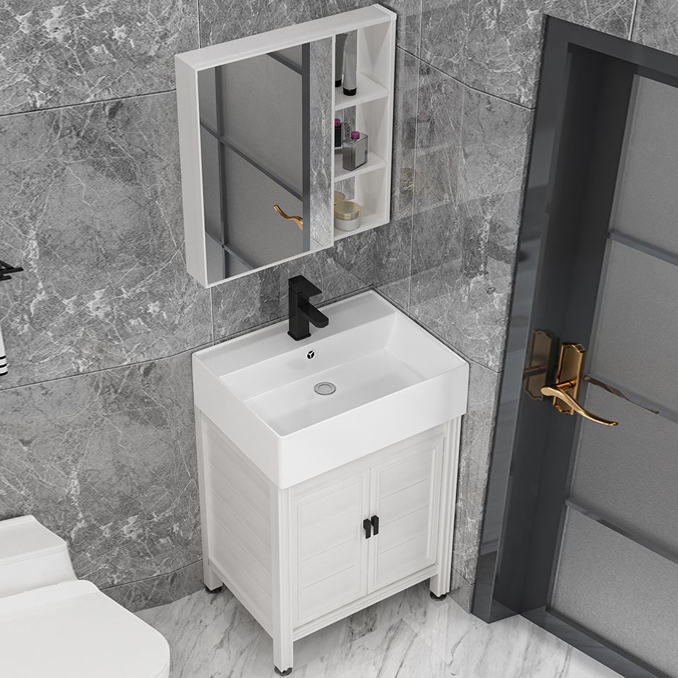 Rectangular Modern Bathroom Vanity White Metal Frame Single-Sink Vanity Set Clearhalo 'Bathroom Remodel & Bathroom Fixtures' 'Bathroom Vanities' 'bathroom_vanities' 'Home Improvement' 'home_improvement' 'home_improvement_bathroom_vanities' 1200x1200_df79569b-9293-43f9-8eb8-30518dce03c2