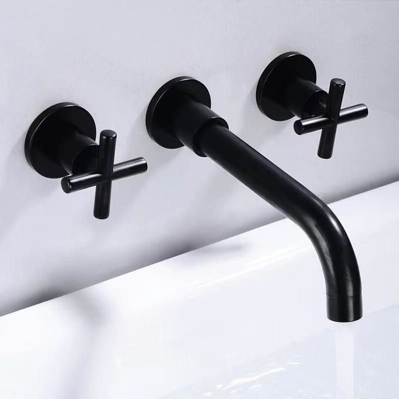 Modern 1 or 2-Handle Bathroom Sink Faucet Circular Wall Mounted Bathroom Faucet. Clearhalo 'Bathroom Remodel & Bathroom Fixtures' 'Bathroom Sink Faucets' 'Bathroom Sinks & Faucet Components' 'bathroom_sink_faucets' 'Home Improvement' 'home_improvement' 'home_improvement_bathroom_sink_faucets' 1200x1200_e002a089-04f7-4a53-83ce-08bf3106adbb