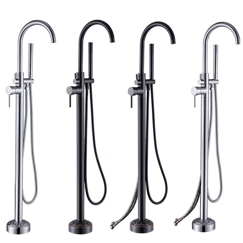 Modern Floor Mounted High Arc Freestanding Tub Filler Freestanding Copper Tub Filler Trim Clearhalo 'Bathroom Remodel & Bathroom Fixtures' 'Bathtub Faucets' 'bathtub_faucets' 'Home Improvement' 'home_improvement' 'home_improvement_bathtub_faucets' 1200x1200_e01e33e7-3b0a-4c3b-8019-4cccbffe3c39