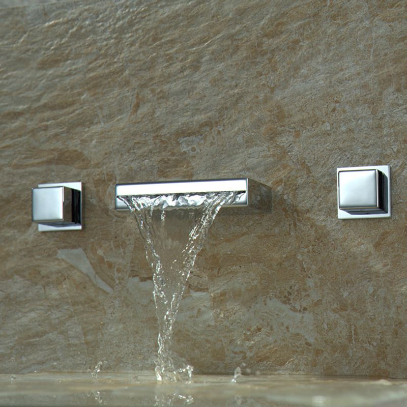 Square 3 Hole Bathroom Faucet 2-Handle Wall Mounted Bathroom Faucet with LED Lighting Clearhalo 'bathroom_sink_faucets' 'Conjunta de Baño y Conjunta de Grifo' 'Coronamiento de Baño y Dispositivo de Baño' 'Grifo del lavabo del baño' 'Hogar' 'home_improvement' 'home_improvement_bathroom_sink_faucets' 'Mejoras para el hogar' 1200x1200_e0711d78-f3d7-4a59-a8a0-3e4d01de2e26