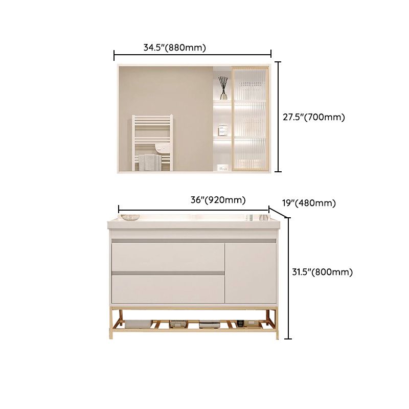White Bathroom Vanity Wood Frame Mirror Waterproof Single Sink Overflow with 2 Drawers Clearhalo 'Bathroom Remodel & Bathroom Fixtures' 'Bathroom Vanities' 'bathroom_vanities' 'Home Improvement' 'home_improvement' 'home_improvement_bathroom_vanities' 1200x1200_e0b42570-e18f-49d5-8820-f9bd50874d66