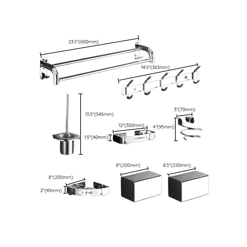 Modern Stainless Steel Bath Hardware Set Sliver Bathroom Accessory Kit Clearhalo 'Bathroom Hardware Sets' 'Bathroom Hardware' 'Bathroom Remodel & Bathroom Fixtures' 'bathroom_hardware_sets' 'Home Improvement' 'home_improvement' 'home_improvement_bathroom_hardware_sets' 1200x1200_e0c565ad-a727-47cc-ad47-815d8587ac74