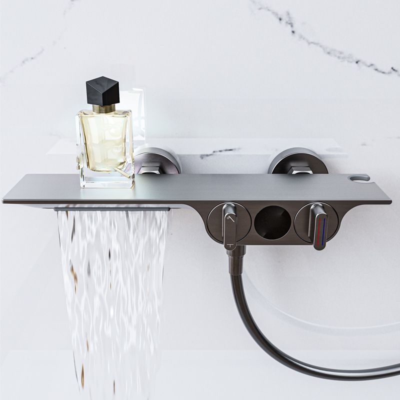 Wall Mounted Metal Bathroom Faucet Low Arc Waterfall Tub Filler Clearhalo 'Bathroom Remodel & Bathroom Fixtures' 'Bathtub Faucets' 'bathtub_faucets' 'Home Improvement' 'home_improvement' 'home_improvement_bathtub_faucets' 1200x1200_e0f4ce5d-55d5-43e5-83da-152e0cf633e4