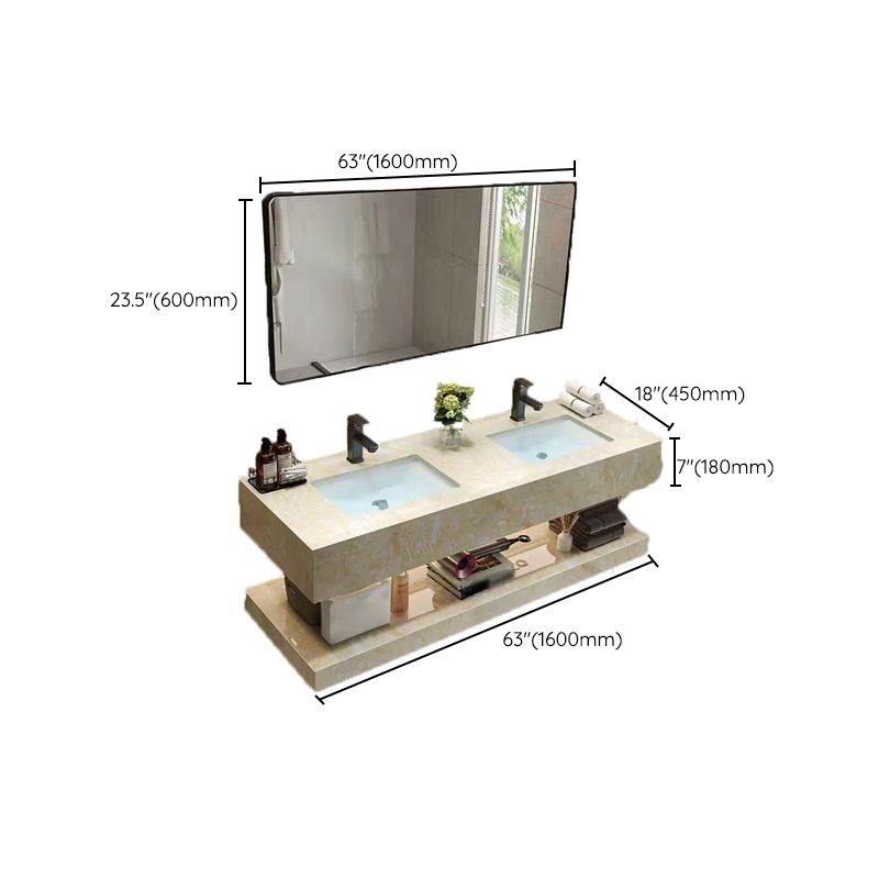 Yellow Stone Bath Vanity Shelving Included Single Sink Wall Mount Vanity Set with Mirror Clearhalo 'Bathroom Remodel & Bathroom Fixtures' 'Bathroom Vanities' 'bathroom_vanities' 'Home Improvement' 'home_improvement' 'home_improvement_bathroom_vanities' 1200x1200_e1503361-3c49-48d0-832c-4cf4e0078a9e