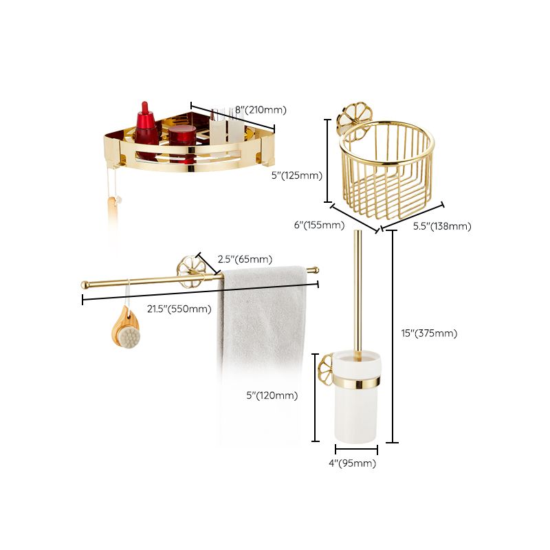 Gold Modern Bathroom Accessory Set, Bath Shelf, Towel Bar, Paper Holder, Robe Hooks Clearhalo 'Bathroom Hardware Sets' 'Bathroom Hardware' 'Bathroom Remodel & Bathroom Fixtures' 'bathroom_hardware_sets' 'Home Improvement' 'home_improvement' 'home_improvement_bathroom_hardware_sets' 1200x1200_e1724f5a-0f59-4f76-8262-14718cb304e0