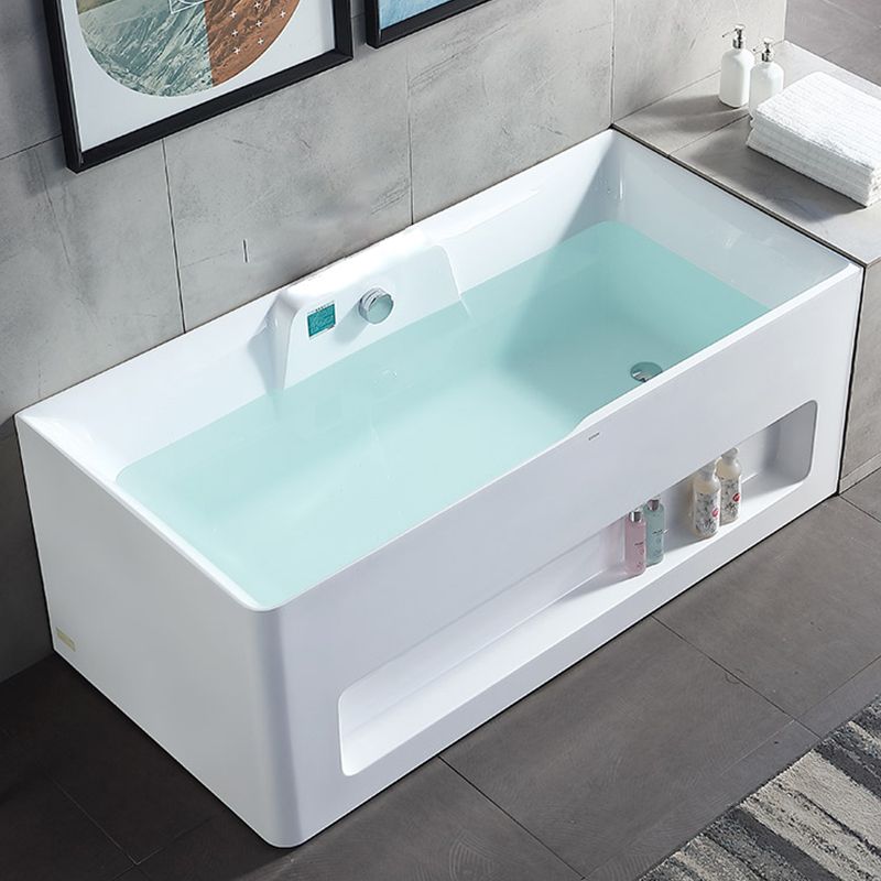 Modern Style Acrylic Bathtub Rectangle Back to Wall Bathroom Bathtub in White Clearhalo 'Bathroom Remodel & Bathroom Fixtures' 'Bathtubs' 'Home Improvement' 'home_improvement' 'home_improvement_bathtubs' 'Showers & Bathtubs' 1200x1200_e1f10818-4ec7-42f5-a747-2e8f2979d66c