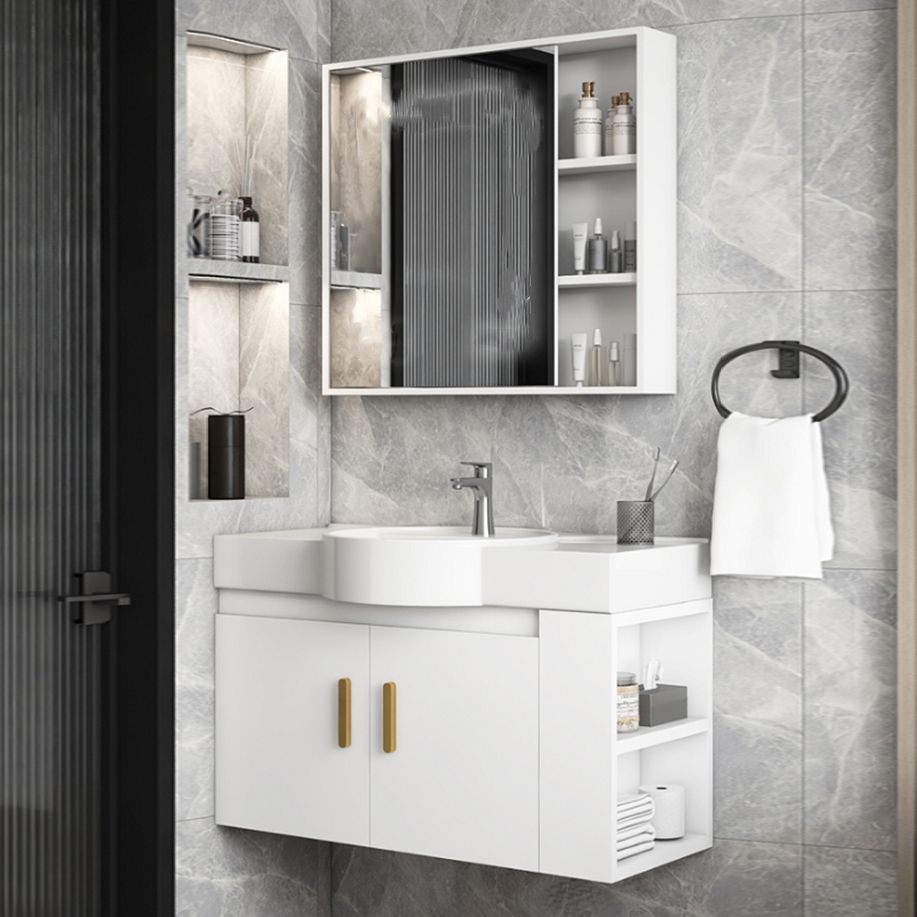 Single Sink Glam Bathroom Vanity White Ceramic Round Wall Mount Vanity Set Clearhalo 'Bathroom Remodel & Bathroom Fixtures' 'Bathroom Vanities' 'bathroom_vanities' 'Home Improvement' 'home_improvement' 'home_improvement_bathroom_vanities' 1200x1200_e26b2485-d5fa-46e0-ae42-2d8f63217c52