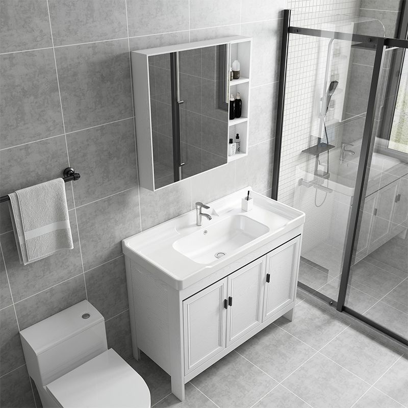 Freestanding Modern Vanity White Metal Frame Rectangular Sink Vanity Clearhalo 'Bathroom Remodel & Bathroom Fixtures' 'Bathroom Vanities' 'bathroom_vanities' 'Home Improvement' 'home_improvement' 'home_improvement_bathroom_vanities' 1200x1200_e28646b1-4d0e-40ff-b864-cc0d985ea8b0