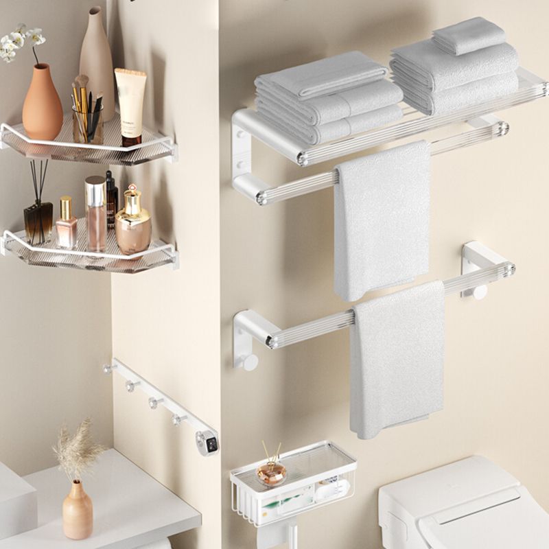 White Bathroom Accessory Set Metal & Acrylic Bathroom Set with Bath Shelf/Robe Hooks Clearhalo 'Bathroom Hardware Sets' 'Bathroom Hardware' 'Bathroom Remodel & Bathroom Fixtures' 'bathroom_hardware_sets' 'Home Improvement' 'home_improvement' 'home_improvement_bathroom_hardware_sets' 1200x1200_e2b4043e-4703-4f91-9921-f91301ff10f5