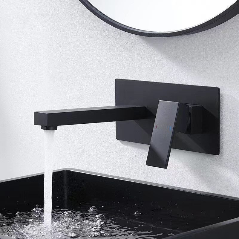 Wall Mounted Sink Faucet Single Lever Handle 2 Holes Bathroom Sink Faucet Clearhalo 'bathroom_sink_faucets' 'Conjuntos de Torneiras de Lavatório e Banheiro' 'home_improvement' 'home_improvement_bathroom_sink_faucets' 'Mobiliário Doméstico' 'Página inicial' 'Renovação e equipamento de casa de banho' 'Torneira para lavatório de banheiro' 1200x1200_e2c1912c-ce32-43f2-a599-250413a35970