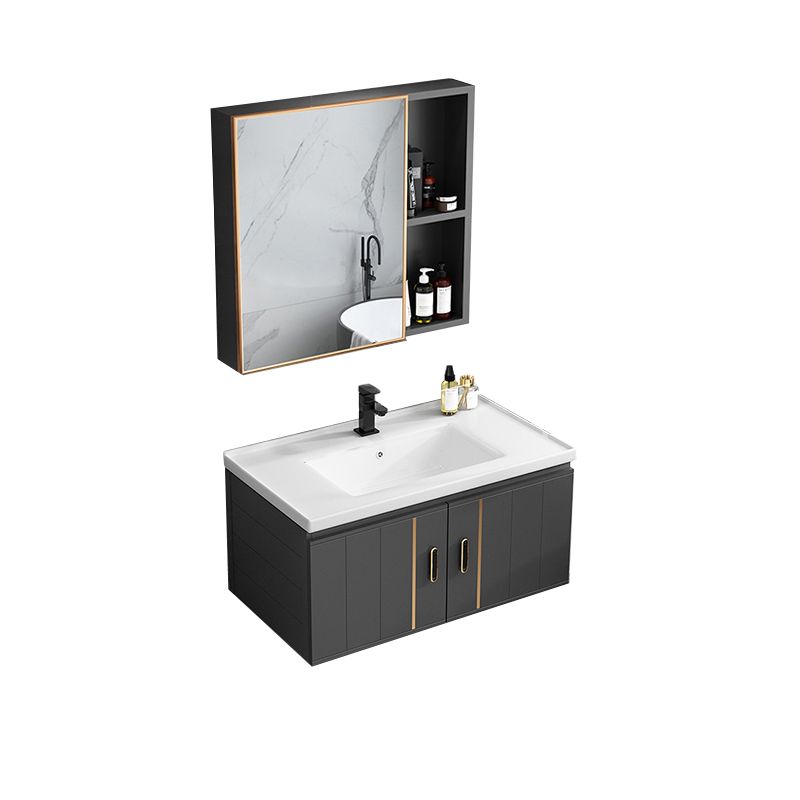 Modern Single Sink Vanity Black Ceramic Bath Vanity with Soft Close Door Clearhalo 'Bathroom Remodel & Bathroom Fixtures' 'Bathroom Vanities' 'bathroom_vanities' 'Home Improvement' 'home_improvement' 'home_improvement_bathroom_vanities' 1200x1200_e319c35e-707c-48b0-b3fe-55a9748ea148