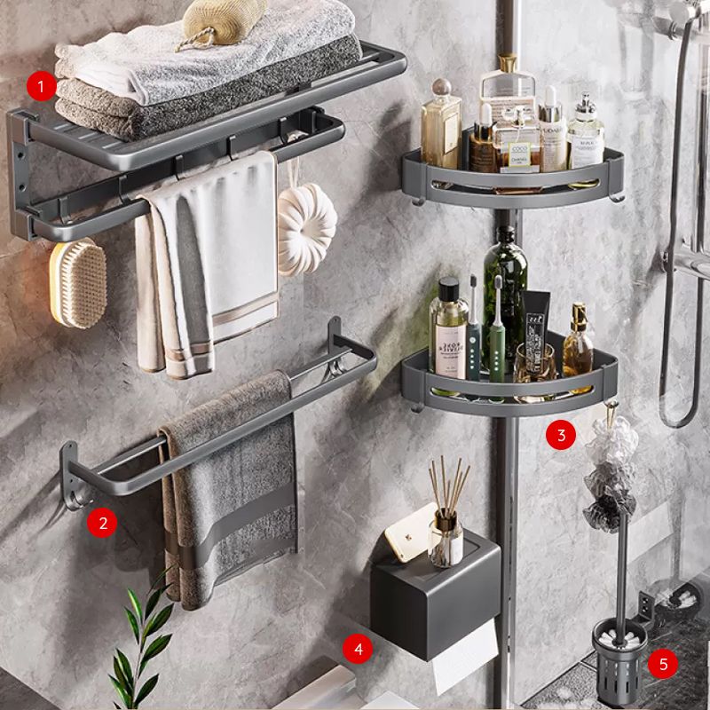 Modern Bathroom Accessories Hardware Set Grey Towel Bar Bath Shelf Bath Hardware Set Clearhalo 'Bathroom Hardware Sets' 'Bathroom Hardware' 'Bathroom Remodel & Bathroom Fixtures' 'bathroom_hardware_sets' 'Home Improvement' 'home_improvement' 'home_improvement_bathroom_hardware_sets' 1200x1200_e3e0dfbb-1fcf-4132-b4b1-11478e8417bd