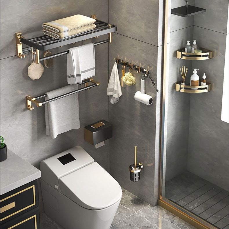 Contemporary Metal 6-Piece Bathroom Accessory Set with Bath Shelf Clearhalo 'Bathroom Hardware Sets' 'Bathroom Hardware' 'Bathroom Remodel & Bathroom Fixtures' 'bathroom_hardware_sets' 'Home Improvement' 'home_improvement' 'home_improvement_bathroom_hardware_sets' 1200x1200_e41661c2-f9b2-4dd6-9aa3-13e7a39a559a