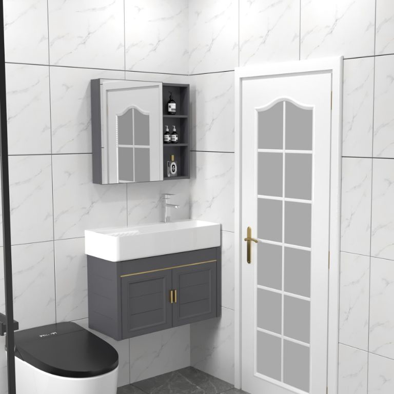 Modern Single Bath Vanity Wall Mount Ceramic Top Bathroom Vanity Clearhalo 'Bathroom Remodel & Bathroom Fixtures' 'Bathroom Vanities' 'bathroom_vanities' 'Home Improvement' 'home_improvement' 'home_improvement_bathroom_vanities' 1200x1200_e44fcad1-826f-4c4d-a3d2-27f218b8589c