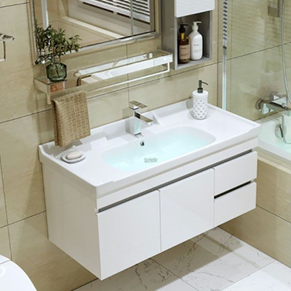 Wall Mount White Modern Bathroom Sink Vanity with Mirror Faucet Clearhalo 'Bathroom Remodel & Bathroom Fixtures' 'Bathroom Vanities' 'bathroom_vanities' 'Home Improvement' 'home_improvement' 'home_improvement_bathroom_vanities' 1200x1200_e45faf75-650d-4cd0-bbf3-b1da1791a53d