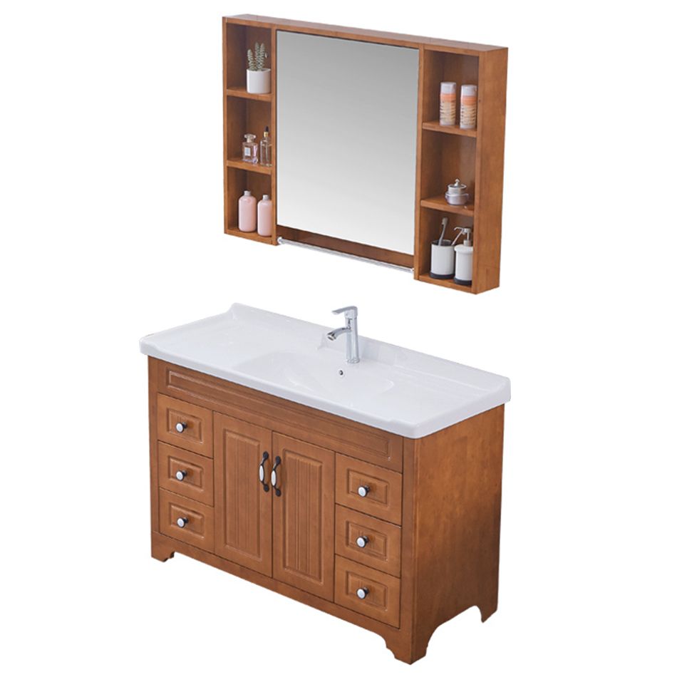 Wood Traditional Sink Vanity Freestanding Bathroom Vanity with Mirror Clearhalo 'Bathroom Remodel & Bathroom Fixtures' 'Bathroom Vanities' 'bathroom_vanities' 'Home Improvement' 'home_improvement' 'home_improvement_bathroom_vanities' 1200x1200_e4daf7a6-8b14-47b7-a96d-b8afdfd15400