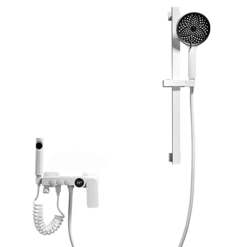 Round Shower Set White Wall Mounted Handshower Lever Handle Shower Hose Swivel Shower Set Clearhalo 'Bathroom Remodel & Bathroom Fixtures' 'Home Improvement' 'home_improvement' 'home_improvement_shower_faucets' 'Shower Faucets & Systems' 'shower_faucets' 'Showers & Bathtubs Plumbing' 'Showers & Bathtubs' 1200x1200_e51b7094-e22b-4948-b029-31b3e927e70b