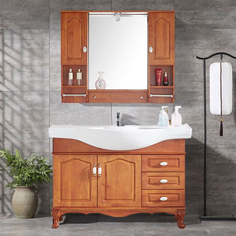 Traditional Wood Sink Vanity Freestanding Bathroom Sink Vanity with Mirror Clearhalo 'Bathroom Remodel & Bathroom Fixtures' 'Bathroom Vanities' 'bathroom_vanities' 'Home Improvement' 'home_improvement' 'home_improvement_bathroom_vanities' 1200x1200_e597d09c-f174-4cc2-b5aa-02fdff2cb7c4