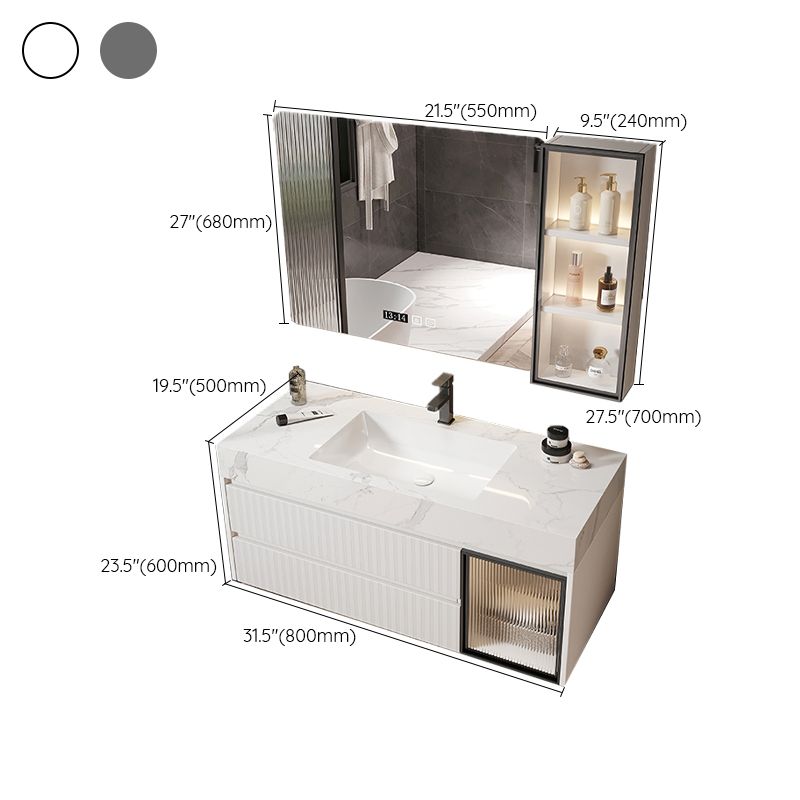 Mirror Bathroom Vanity Wall Mount Single Sink 2 Drawers Wood Frame Rectangle Vanity Clearhalo 'Bathroom Remodel & Bathroom Fixtures' 'Bathroom Vanities' 'bathroom_vanities' 'Home Improvement' 'home_improvement' 'home_improvement_bathroom_vanities' 1200x1200_e646bfe2-2f00-43f6-b923-3796d491b2ce