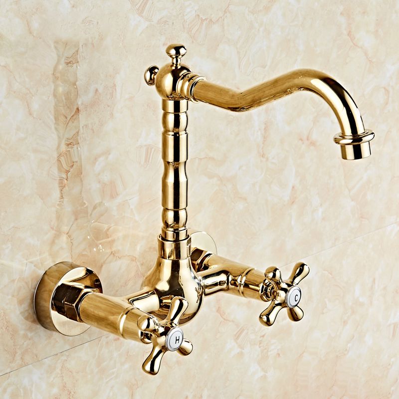 Glam 2-Handle Bathroom Sink Faucet 2-Hole Wall Mounted Bathroom Faucet Clearhalo 'Bathroom Remodel & Bathroom Fixtures' 'Bathroom Sink Faucets' 'Bathroom Sinks & Faucet Components' 'bathroom_sink_faucets' 'Home Improvement' 'home_improvement' 'home_improvement_bathroom_sink_faucets' 1200x1200_e68acbca-53ee-429e-b357-12d97b4221ee