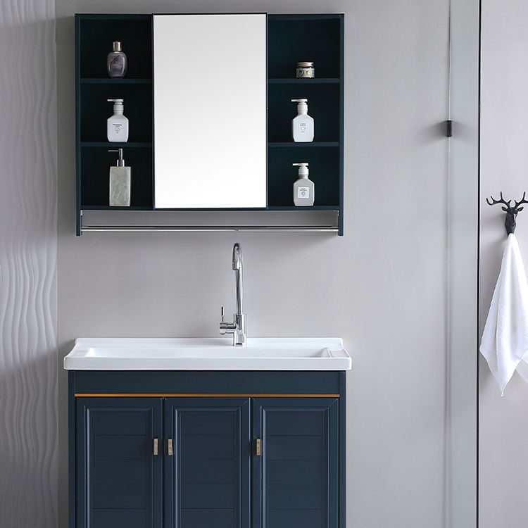 Grey Bath Vanity Freestanding Rectangular Single Sink Doors Metal Frame Vanity with Mirror Clearhalo 'Bathroom Remodel & Bathroom Fixtures' 'Bathroom Vanities' 'bathroom_vanities' 'Home Improvement' 'home_improvement' 'home_improvement_bathroom_vanities' 1200x1200_e690ec09-802b-491d-b760-85720acf664b