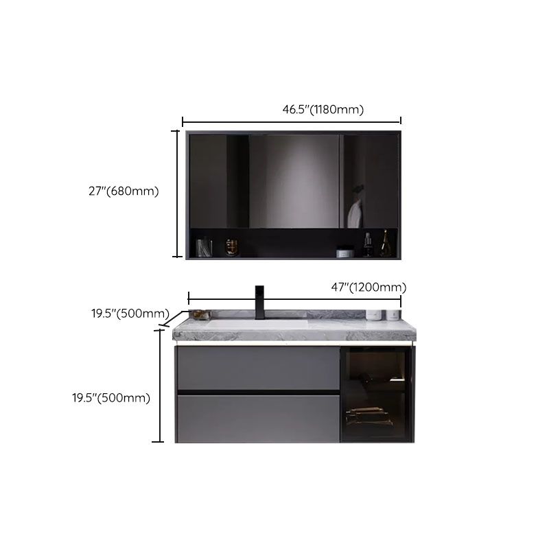 Grey Wall Mounted Standard Rectangular Open Console with Sink Set Clearhalo 'Bathroom Remodel & Bathroom Fixtures' 'Bathroom Vanities' 'bathroom_vanities' 'Home Improvement' 'home_improvement' 'home_improvement_bathroom_vanities' 1200x1200_e6f7176a-eb32-4757-a6b4-5061738b1039