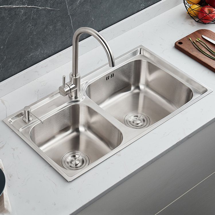 Rectangle 1 Holes Kitchen Sink Stainless Steel Double Basin Sink Clearhalo 'Home Improvement' 'home_improvement' 'home_improvement_kitchen_sinks' 'Kitchen Remodel & Kitchen Fixtures' 'Kitchen Sinks & Faucet Components' 'Kitchen Sinks' 'kitchen_sinks' 1200x1200_e7106860-0435-423f-8496-614a7277fef6