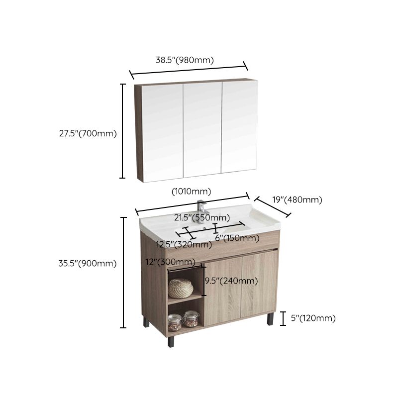 Wood Bathroom Vanity Rectangle Single Sink Mirror Freestanding Vanity Set with 2 Doors Clearhalo 'Bathroom Remodel & Bathroom Fixtures' 'Bathroom Vanities' 'bathroom_vanities' 'Home Improvement' 'home_improvement' 'home_improvement_bathroom_vanities' 1200x1200_e7677cf5-823a-4cf4-8f79-086793004f6c