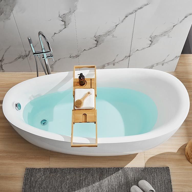 Modern Oval Acrylic Bathtub Home Freestanding Bath Tub in White Clearhalo 'Bathroom Remodel & Bathroom Fixtures' 'Bathtubs' 'Home Improvement' 'home_improvement' 'home_improvement_bathtubs' 'Showers & Bathtubs' 1200x1200_e87518fc-f43c-4407-91ed-145c1f461001