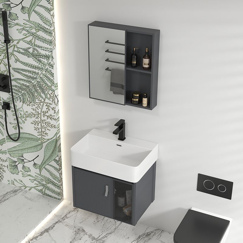 Single Sink Bathroom Vanity Modern Gray Metal Frame Rectangular Vanity Set Clearhalo 'Bathroom Remodel & Bathroom Fixtures' 'Bathroom Vanities' 'bathroom_vanities' 'Home Improvement' 'home_improvement' 'home_improvement_bathroom_vanities' 1200x1200_e88f04ed-060d-44f7-8224-f1c14cb39388