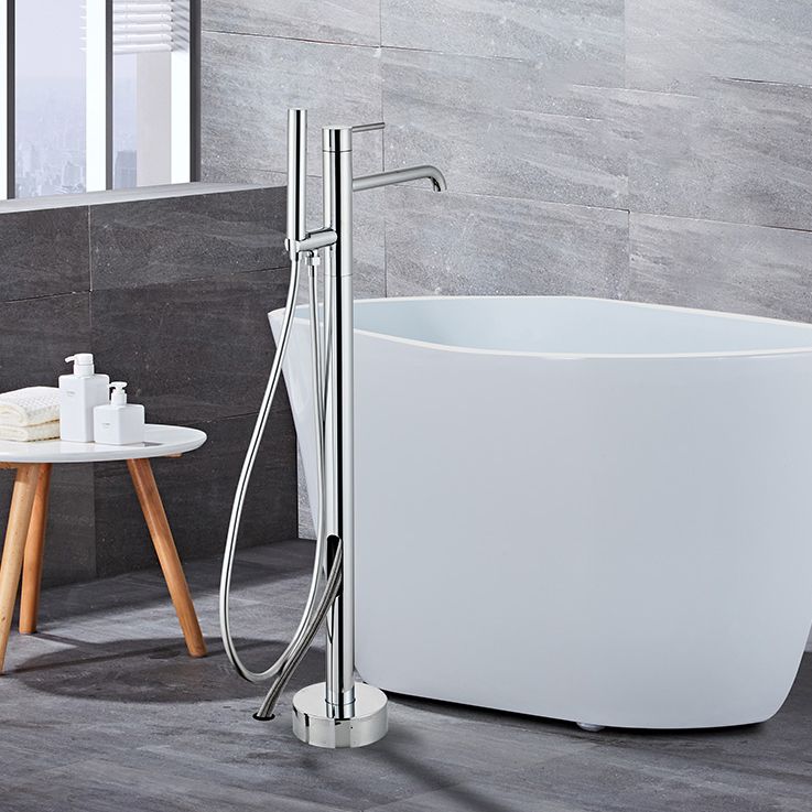 Modern Floor Mounted Metal Freestanding Tub Filler One Handle Freestanding Tub Filler Trim Clearhalo 'Bathroom Remodel & Bathroom Fixtures' 'Bathtub Faucets' 'bathtub_faucets' 'Home Improvement' 'home_improvement' 'home_improvement_bathtub_faucets' 1200x1200_e91d553f-6b62-48dc-8f0f-31bff04cd533