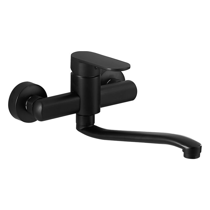 Low Arc Tub Filler Black Swivel Single Lever Handle Wall-Mounted Copper Tub Filler Clearhalo 'Bathroom Remodel & Bathroom Fixtures' 'Bathtub Faucets' 'bathtub_faucets' 'Home Improvement' 'home_improvement' 'home_improvement_bathtub_faucets' 1200x1200_e95294bd-50a2-408f-849a-5744834e84fc