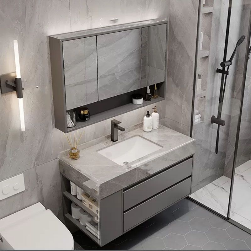 Grey Wall Mounted Standard Modern Bathroom Vanity with Soft Close Door Clearhalo 'Bathroom Remodel & Bathroom Fixtures' 'Bathroom Vanities' 'bathroom_vanities' 'Home Improvement' 'home_improvement' 'home_improvement_bathroom_vanities' 1200x1200_e99c9746-697f-4d6a-975b-f001c51389b1