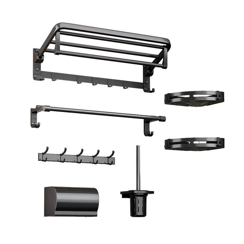 Traditional Aluminum Bath Hardware Set Black Bathroom Accessory Kit Clearhalo 'Bathroom Hardware Sets' 'Bathroom Hardware' 'Bathroom Remodel & Bathroom Fixtures' 'bathroom_hardware_sets' 'Home Improvement' 'home_improvement' 'home_improvement_bathroom_hardware_sets' 1200x1200_e9a33833-c41d-4c1c-84e2-521a34c0f2d6