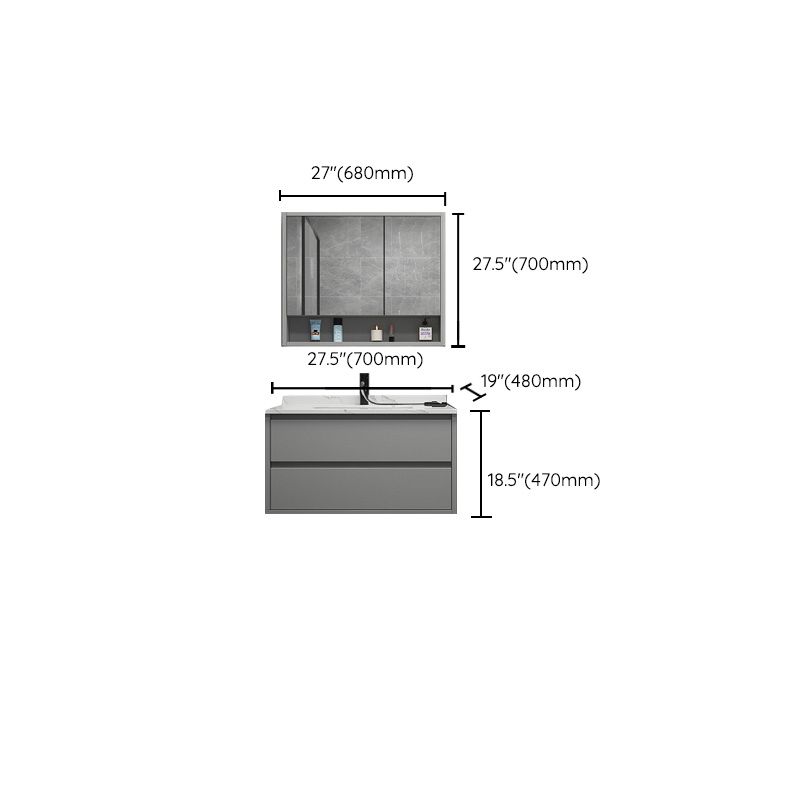 Modern Vanity Set Single Gray Rectangular Wall Mount Bath Vanity Clearhalo 'Bathroom Remodel & Bathroom Fixtures' 'Bathroom Vanities' 'bathroom_vanities' 'Home Improvement' 'home_improvement' 'home_improvement_bathroom_vanities' 1200x1200_e9a560f6-2359-4b41-9de7-bcbdc8486061