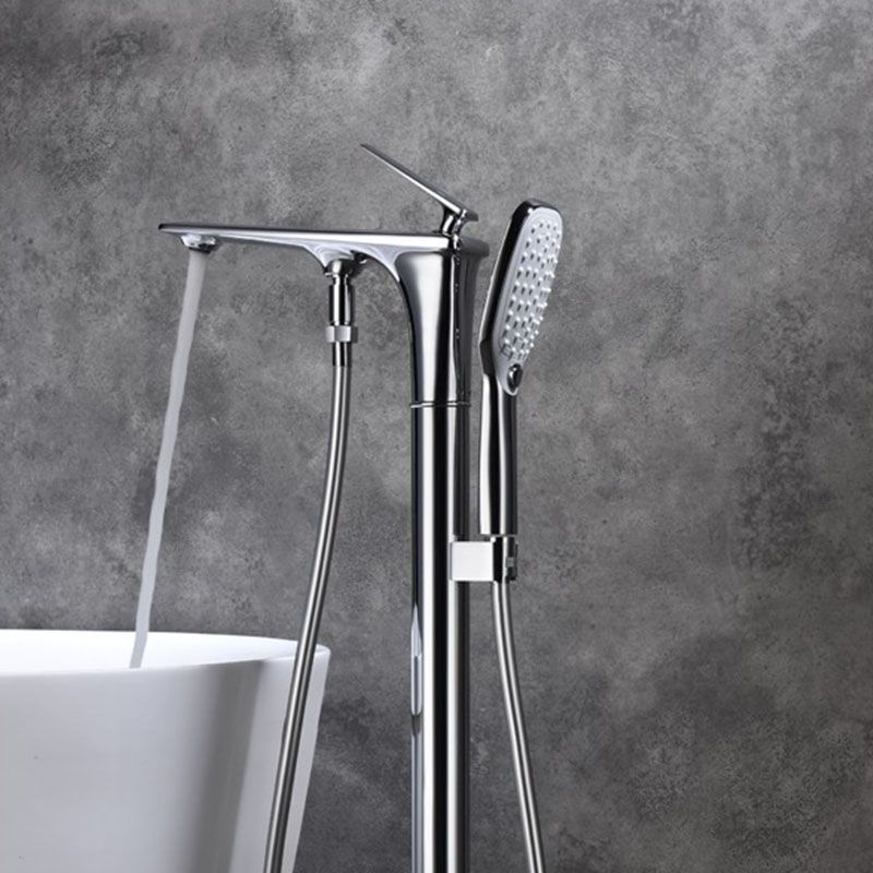 Modern Freestanding Tub Filler with Hand Shower Floor Mounted Bathroom Faucet Clearhalo 'Bathroom Remodel & Bathroom Fixtures' 'Bathtub Faucets' 'bathtub_faucets' 'Home Improvement' 'home_improvement' 'home_improvement_bathtub_faucets' 1200x1200_e9d4a6c3-feff-4131-9570-7ab19db85954