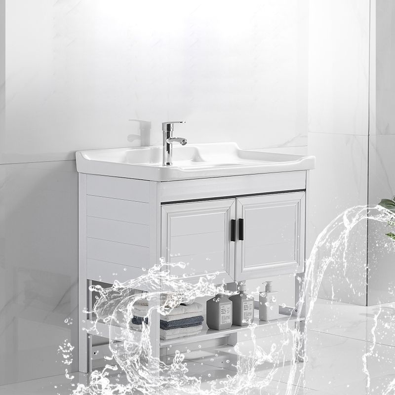 White Vanity Sink Doors Drawer Faucet Storage Shelf Vanity with Mirror Clearhalo 'Bathroom Remodel & Bathroom Fixtures' 'Bathroom Vanities' 'bathroom_vanities' 'Home Improvement' 'home_improvement' 'home_improvement_bathroom_vanities' 1200x1200_e9d4eabc-faca-4fc3-8460-bdd6474cd3d3
