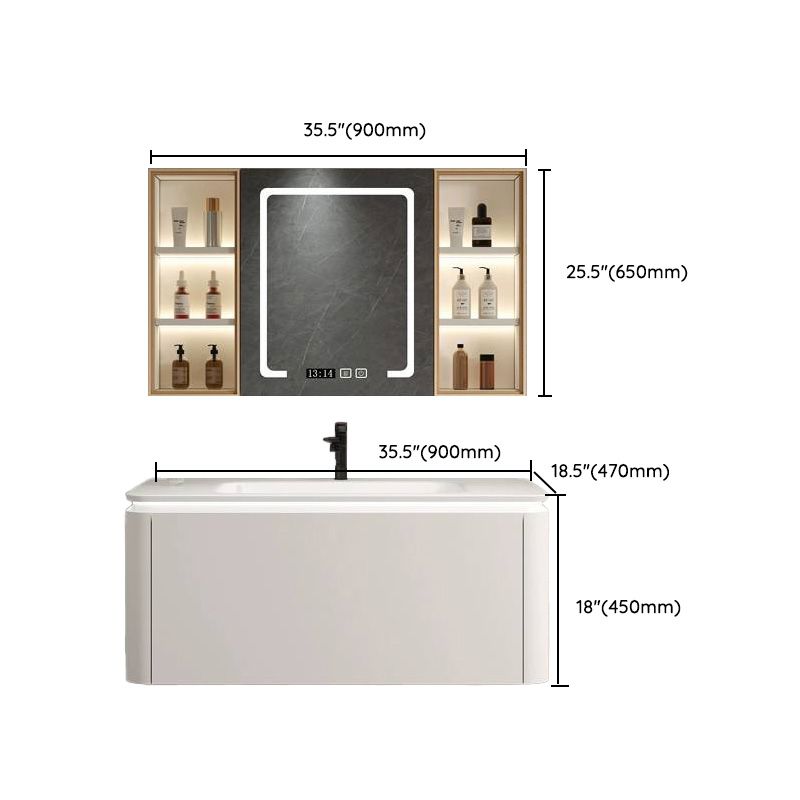 Wall Mounted Bathroom Vanity Mirror Drawer Single Sink Wood Rectangular in White Clearhalo 'Bathroom Remodel & Bathroom Fixtures' 'Bathroom Vanities' 'bathroom_vanities' 'Home Improvement' 'home_improvement' 'home_improvement_bathroom_vanities' 1200x1200_ea18c767-50e1-4b7b-ba29-a48257a6e061