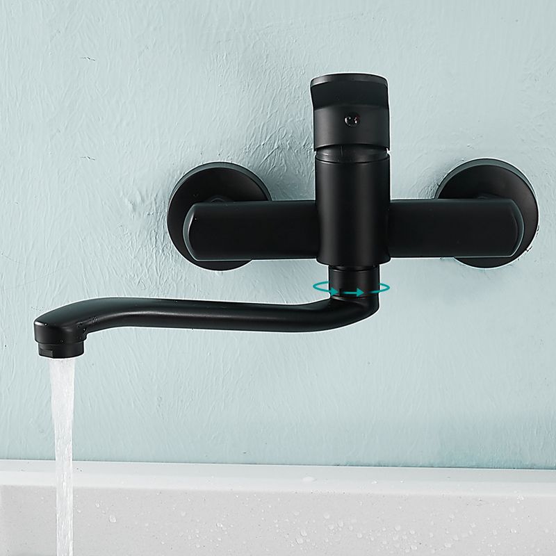 Low Arc Tub Filler Black Swivel Single Lever Handle Wall-Mounted Copper Tub Filler Clearhalo 'Bathroom Remodel & Bathroom Fixtures' 'Bathtub Faucets' 'bathtub_faucets' 'Home Improvement' 'home_improvement' 'home_improvement_bathtub_faucets' 1200x1200_ea1a6d1b-5575-45f1-a349-7b7d9e59eefb