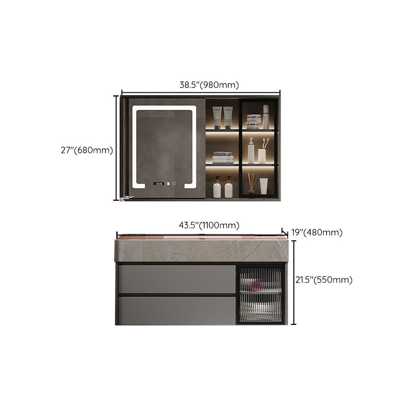 Modern Glass Vanity Sink Bathroom Wall-Mounted Vanity Cabinet with Mirror Cabinet Clearhalo 'Bathroom Remodel & Bathroom Fixtures' 'Bathroom Vanities' 'bathroom_vanities' 'Home Improvement' 'home_improvement' 'home_improvement_bathroom_vanities' 1200x1200_ea1e2020-a9a3-4dff-a220-8adeb1a00377