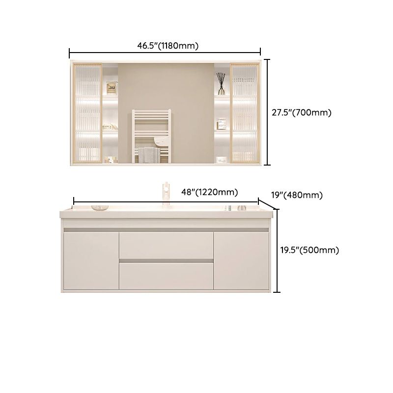 White Bathroom Vanity Wood Frame Mirror Waterproof Single Sink Overflow with 2 Drawers Clearhalo 'Bathroom Remodel & Bathroom Fixtures' 'Bathroom Vanities' 'bathroom_vanities' 'Home Improvement' 'home_improvement' 'home_improvement_bathroom_vanities' 1200x1200_ea4e070a-5bd4-4fdb-a13d-f94b4fbe7343