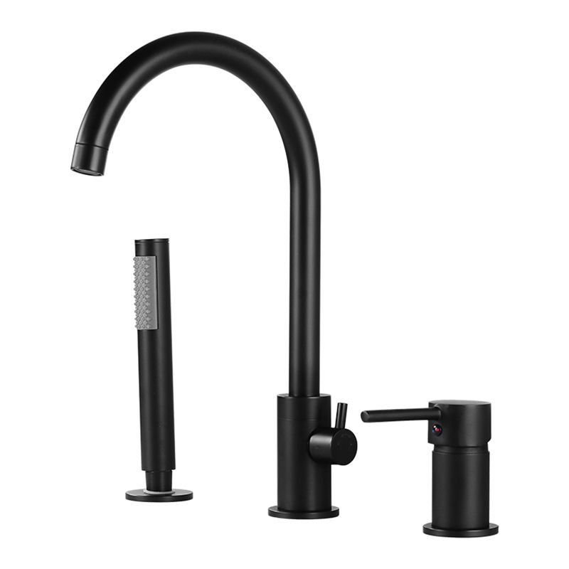 Modern Deck Mounted Metal Tub Filler Gooseneck Faucet in Black/Gold/Silver Clearhalo 'Bathroom Remodel & Bathroom Fixtures' 'Bathtub Faucets' 'bathtub_faucets' 'Home Improvement' 'home_improvement' 'home_improvement_bathtub_faucets' 1200x1200_ea547963-b3ec-45a4-b1b3-1407346a31ca