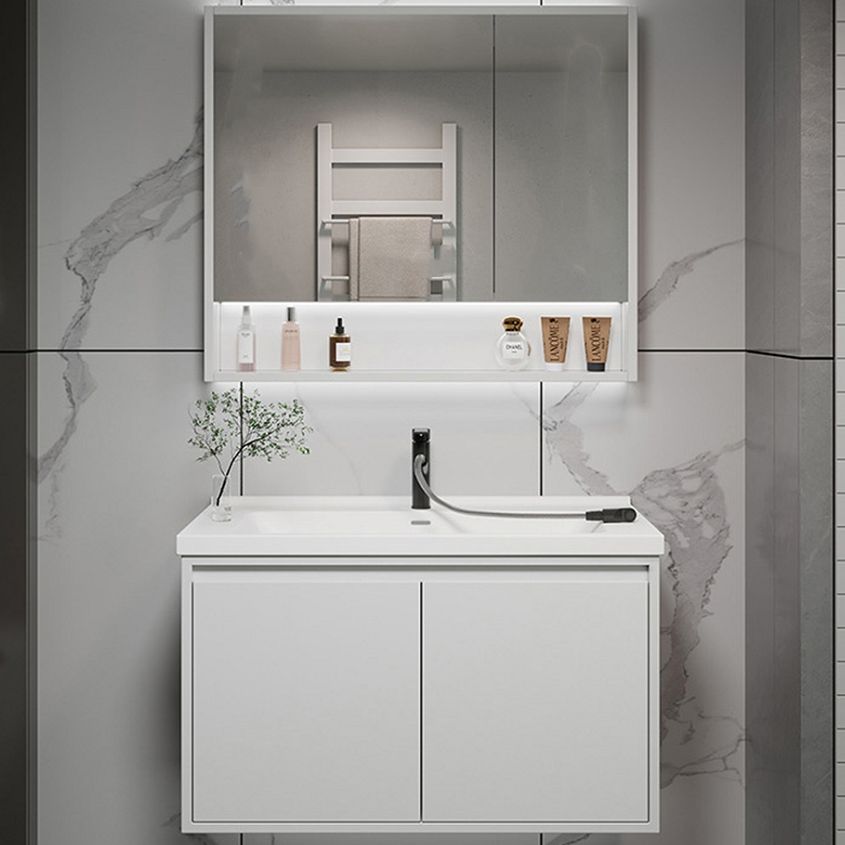 Rectangular Vanity Modern White Ceramic Top Single Wall Mount Vanity Set Clearhalo 'Bathroom Remodel & Bathroom Fixtures' 'Bathroom Vanities' 'bathroom_vanities' 'Home Improvement' 'home_improvement' 'home_improvement_bathroom_vanities' 1200x1200_eab84743-7e45-4e28-b5c1-9acc80506548