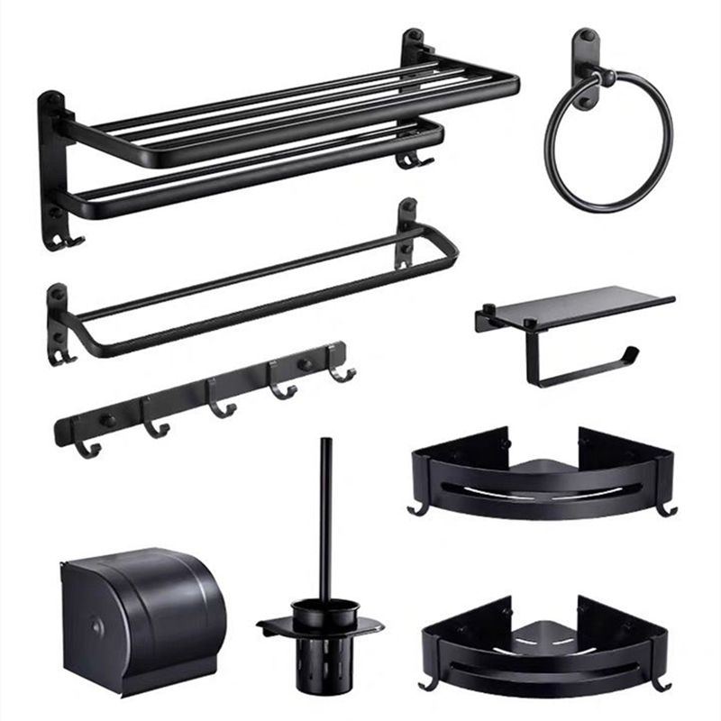 Modern Bathroom Accessory Set Towel Bar Black Soap Dish Bath Hardware Set Clearhalo 'Bathroom Hardware Sets' 'Bathroom Hardware' 'Bathroom Remodel & Bathroom Fixtures' 'bathroom_hardware_sets' 'Home Improvement' 'home_improvement' 'home_improvement_bathroom_hardware_sets' 1200x1200_eabf65b6-a615-4578-8472-8d80beea47c6