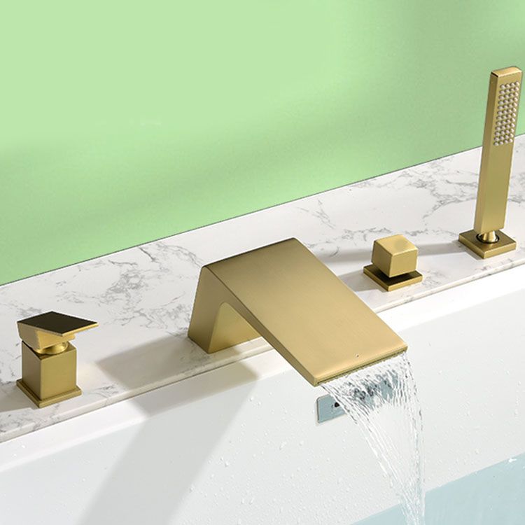 Brass Roman Bathtub Faucet Waterfall Spout Tub Faucet with Hand Shower Clearhalo 'Bathroom Remodel & Bathroom Fixtures' 'Bathtub Faucets' 'bathtub_faucets' 'Home Improvement' 'home_improvement' 'home_improvement_bathtub_faucets' 1200x1200_eaec56ae-ae0d-4fba-95e1-1ffa05e17b91