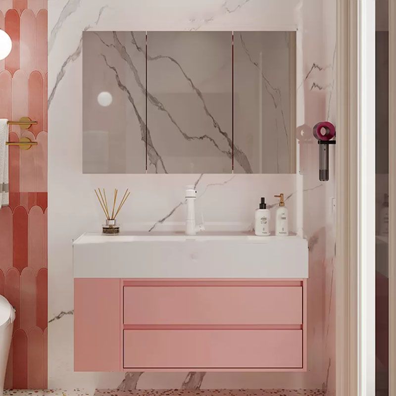 Rectangular Pink Wall Mounted Standard Wood Open Console with Sink Set Clearhalo 'Bathroom Remodel & Bathroom Fixtures' 'Bathroom Vanities' 'bathroom_vanities' 'Home Improvement' 'home_improvement' 'home_improvement_bathroom_vanities' 1200x1200_eb09acd2-e1a7-4db0-a172-0f4a72e0f549