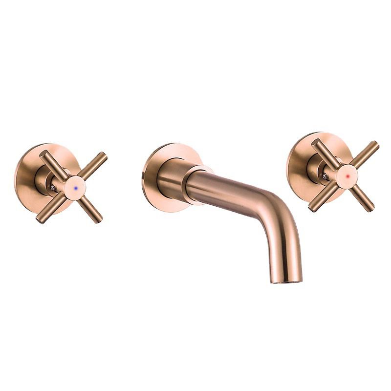 Glam Style Faucet 3 Holes Wall Mounted Bathroom Faucets with 2 Cross Handles Clearhalo 'Bathroom Remodel & Bathroom Fixtures' 'Bathroom Sink Faucets' 'Bathroom Sinks & Faucet Components' 'bathroom_sink_faucets' 'Home Improvement' 'home_improvement' 'home_improvement_bathroom_sink_faucets' 1200x1200_eb0c32f9-91a3-4f91-94a6-e63c313b2c1f