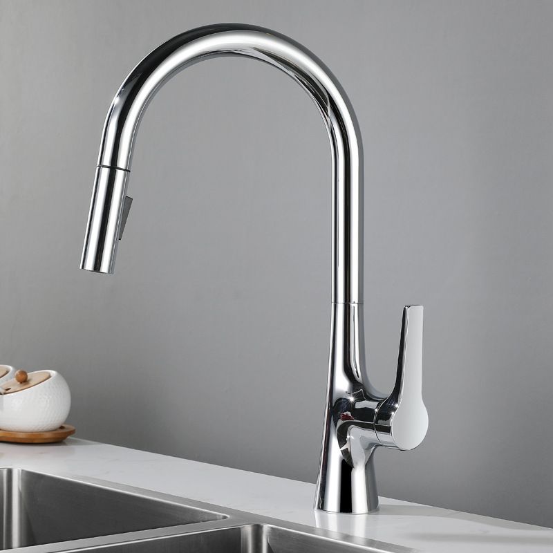 Contemporary Single Handle Standard Kitchen Faucet Pull Down 1-Hold Faucet Clearhalo 'Home Improvement' 'home_improvement' 'home_improvement_kitchen_faucets' 'Kitchen Faucets' 'Kitchen Remodel & Kitchen Fixtures' 'Kitchen Sinks & Faucet Components' 'kitchen_faucets' 1200x1200_eb235654-6f1d-4f05-b463-1967e230f36d