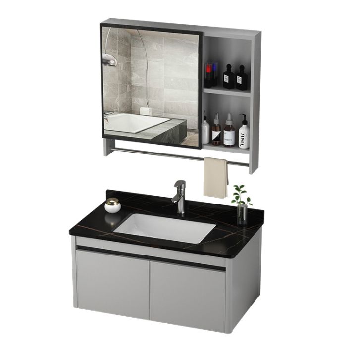 Single Sink Bathroom Vanity Modern Gray Rectangular Bath Vanity Clearhalo 'Bathroom Remodel & Bathroom Fixtures' 'Bathroom Vanities' 'bathroom_vanities' 'Home Improvement' 'home_improvement' 'home_improvement_bathroom_vanities' 1200x1200_eb6ecd23-84c9-4f0f-a8b5-7c4833ec04b2