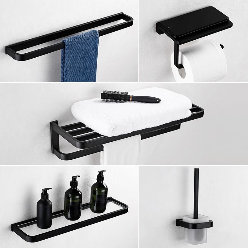 Contemporary Style Black Bathroom Accessory Set Metal Towel Bar Clearhalo 'Bathroom Hardware Sets' 'Bathroom Hardware' 'Bathroom Remodel & Bathroom Fixtures' 'bathroom_hardware_sets' 'Home Improvement' 'home_improvement' 'home_improvement_bathroom_hardware_sets' 1200x1200_ec1a9852-1ced-4aeb-ac27-56ec12d28f4a